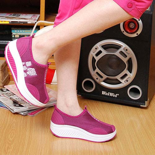 Rose red flower pattern slip on rocker bottom shoe sneaker 03